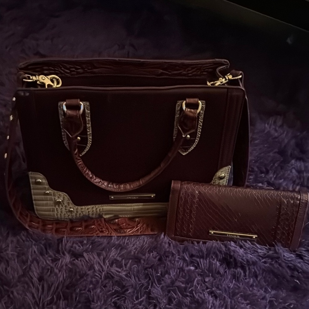Brahmin Rich Brown Satchel and Wallet Set